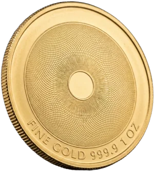 A fine gold coin, its face engine-turned in a rosette of fine lines